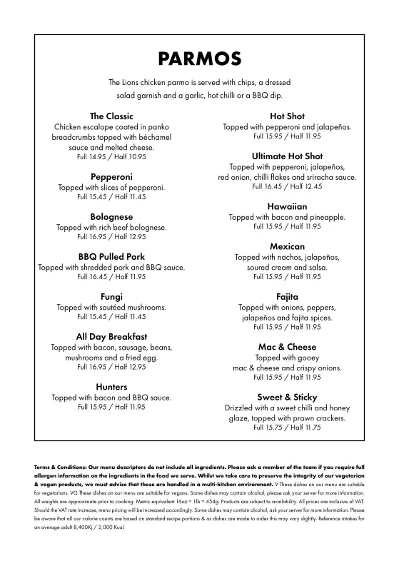 Menu_The Lion Sports Bar & Grill_Billingham_image_1