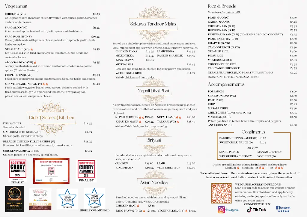 Menu_Wee Gurkha Curry House_Blantyre_image_1