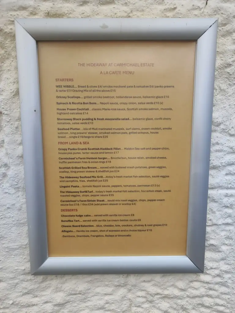 Menu_The Hideaway at Carmichael Estate_Carnwath_image_1