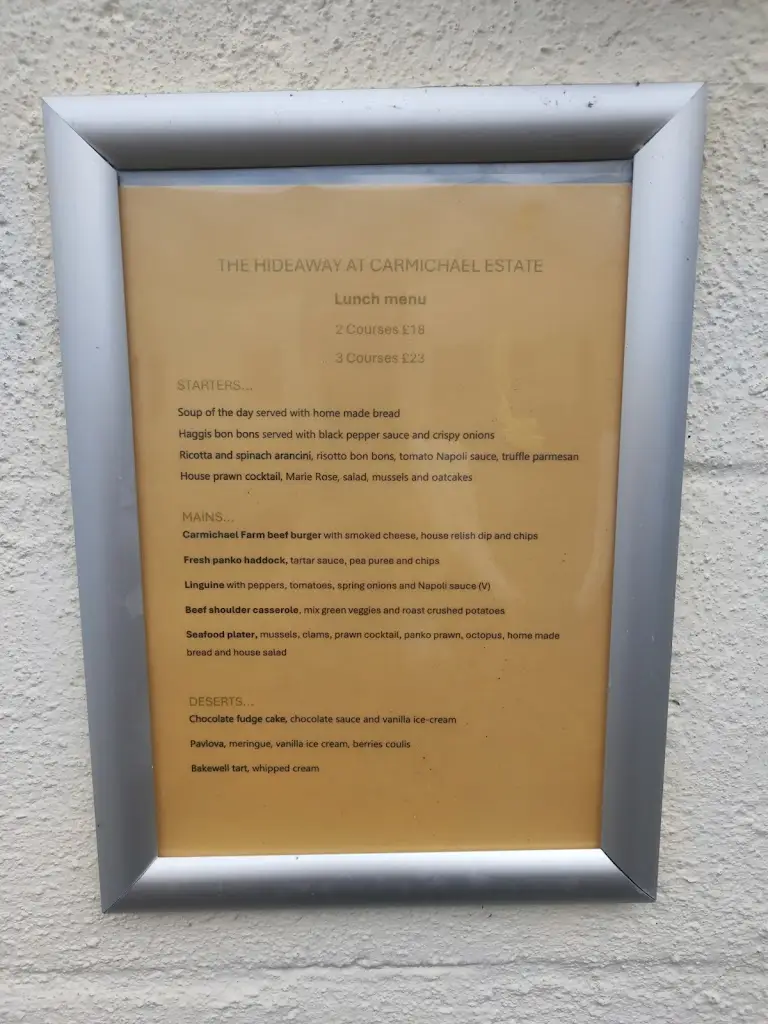 Menu_The Hideaway at Carmichael Estate_Carnwath_image_2