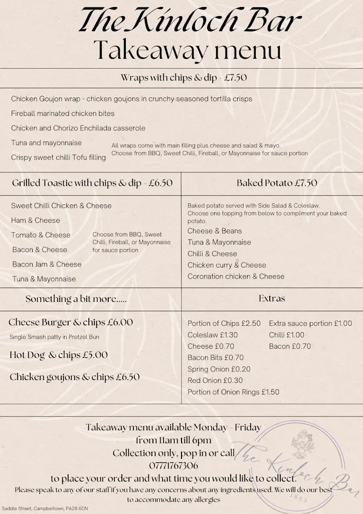 Menu_The Kinloch Bar_Campbeltown_image_1