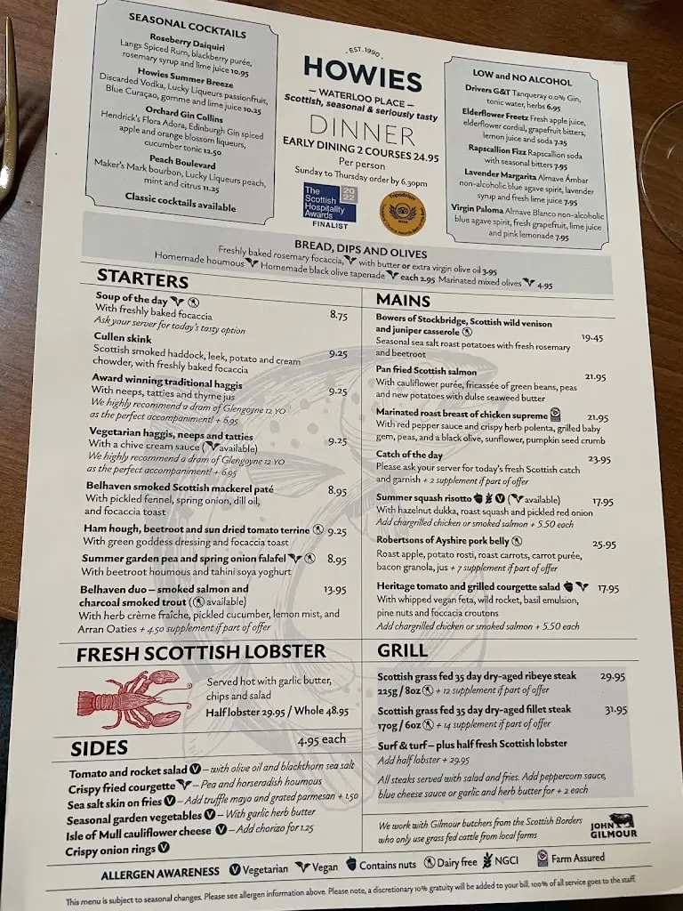 Menu_Howies Waterloo Place_City of Edinburgh_image_2