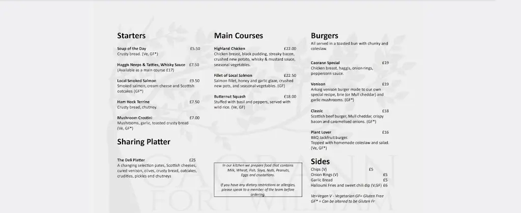 Menu_Caorann Restaurant Fort William_Caol_image_1