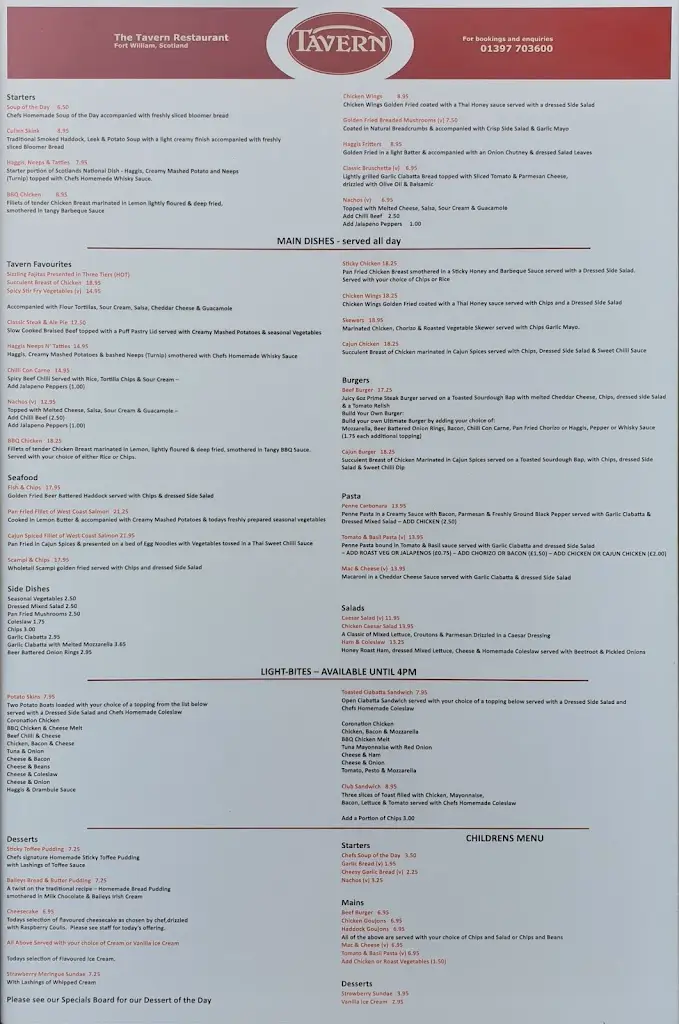 Menu_The Tavern Restaurant_Caol_image_1