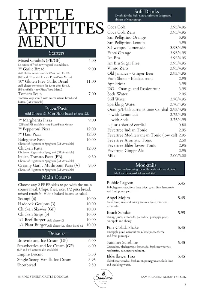 Menu_Sambuca Restaurant - Castle Douglas_Castle Douglas_image_1