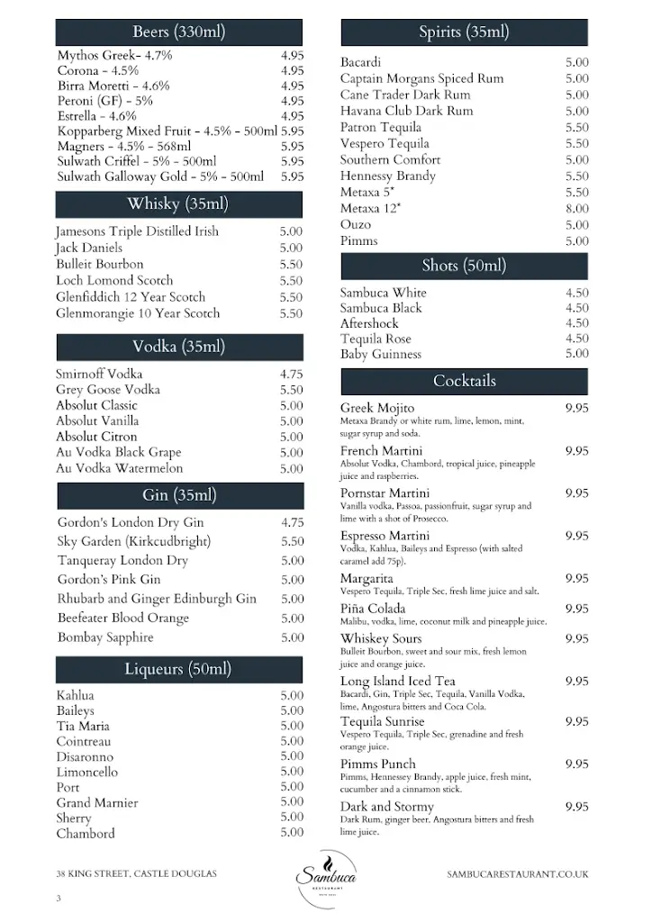 Menu_Sambuca Restaurant - Castle Douglas_Castle Douglas_image_2