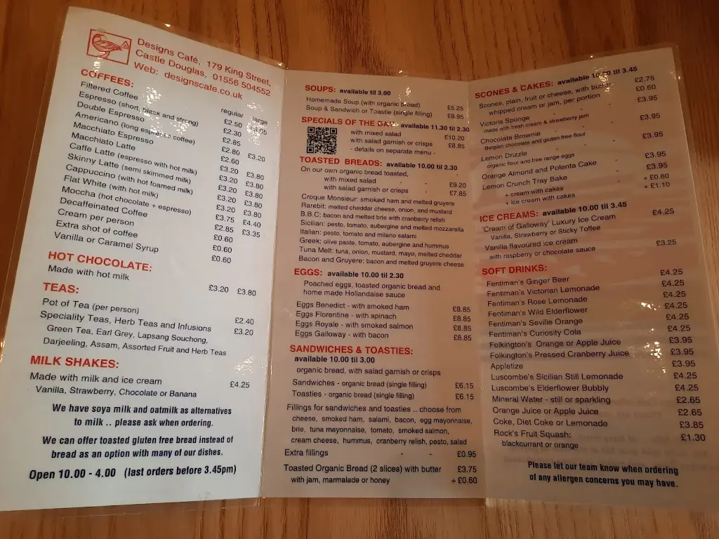 Menu_Designs Gallery & Cafe_Castle Douglas_image_1
