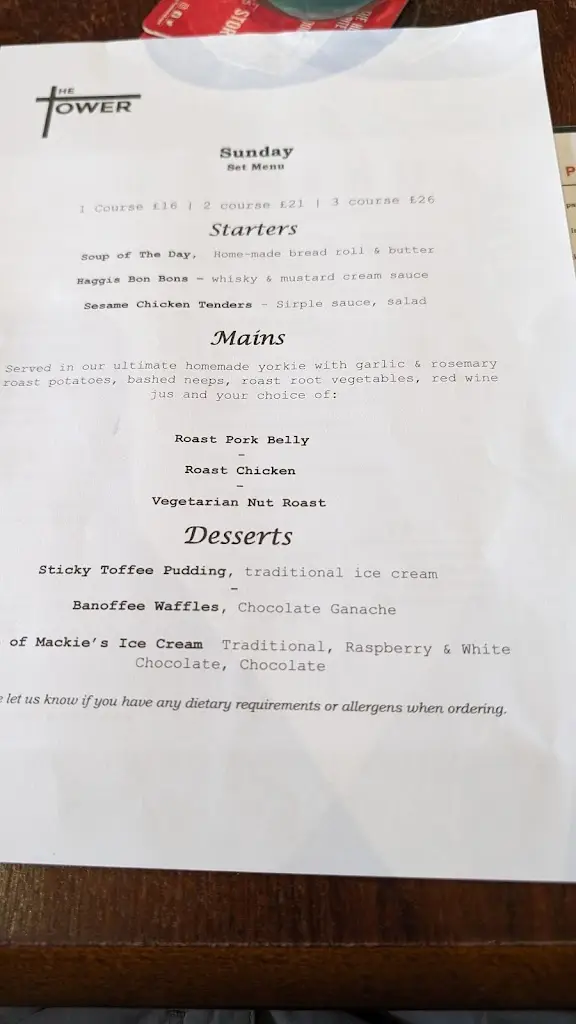 Menu_The Tower_Crieff_image_1