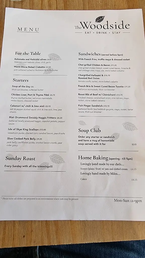 Menu_The Woodside - eat / drink / stay_Doune_image_1