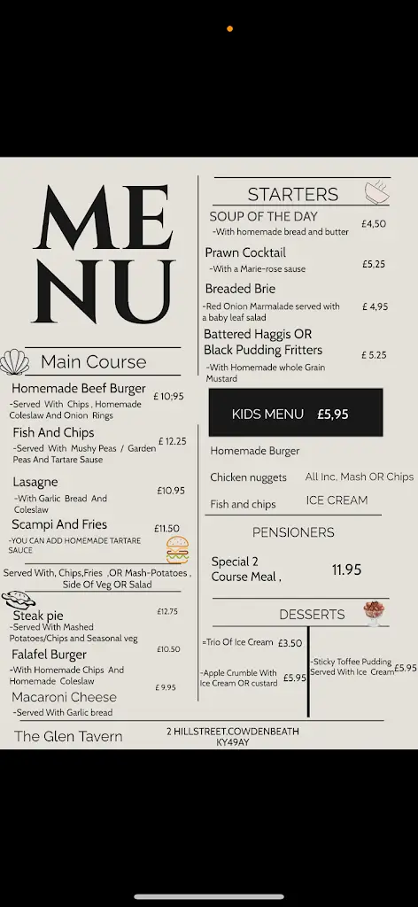 Menu_The Glen Tavern Cowdenbeath_Cowdenbeath_image_1