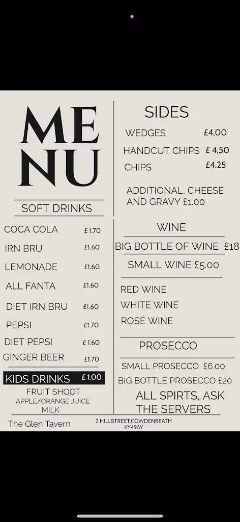 Menu_The Glen Tavern Cowdenbeath_Cowdenbeath_image_2