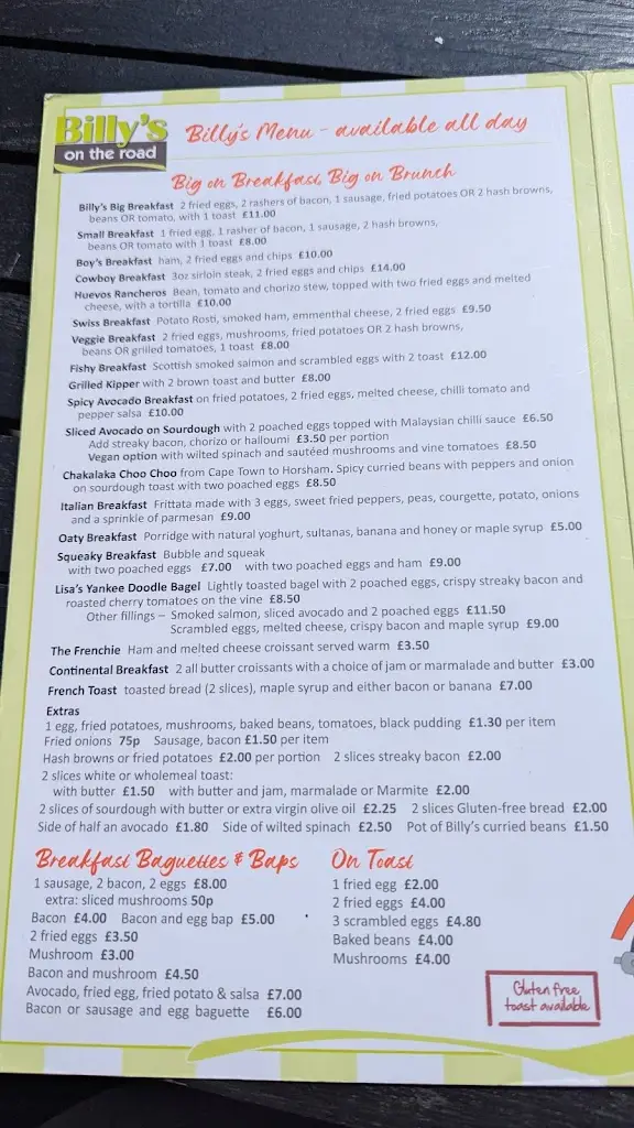 Menü_Billy's on the Road_Billingshurst_Bild_1