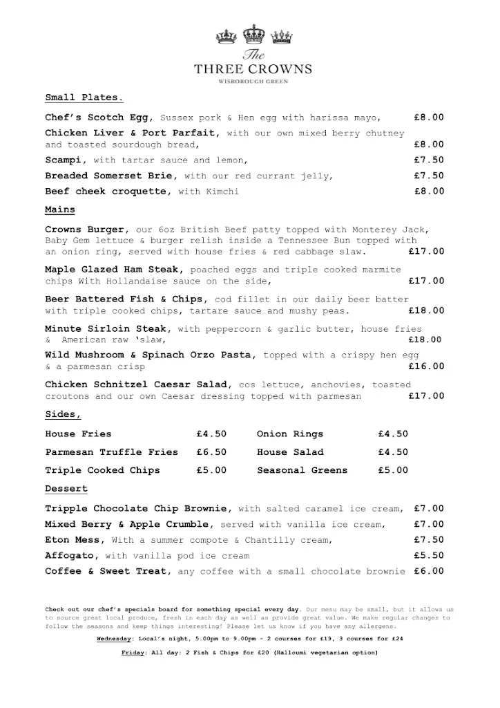 Menu_The Three Crowns_Billingshurst_image_1