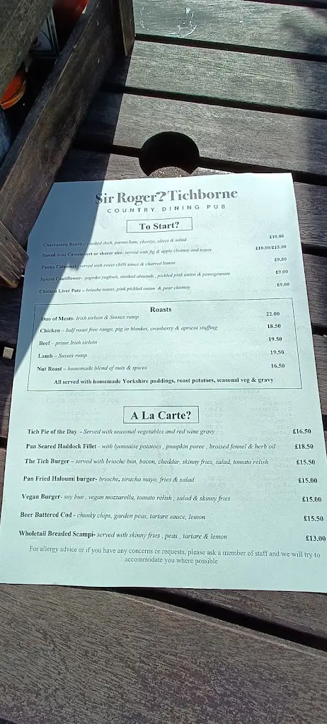 Menu_The Sir Roger Tichborne_Billingshurst_immagine_1
