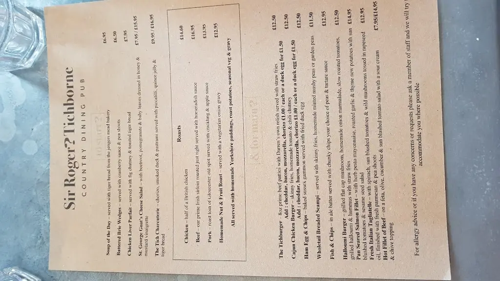 Menu_The Sir Roger Tichborne_Billingshurst_immagine_4