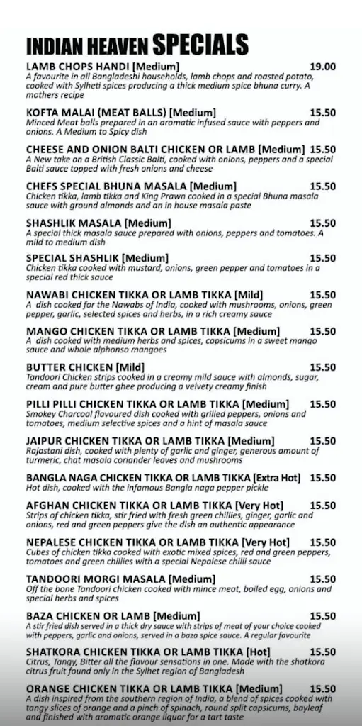 Menu_Indian Heaven Restaurant_Alsager_immagine_3