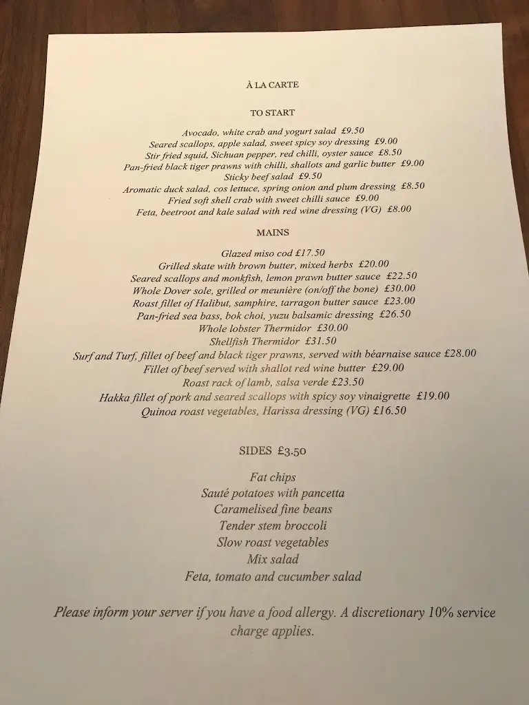 Menu_Felix Seafood Grill_Billericay_image_1