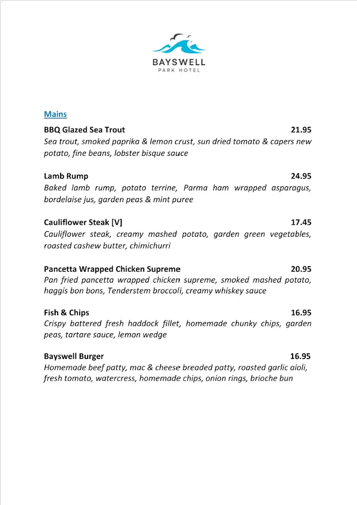 Menu_Bayswell Hotel Restaurant_Dunbar_image_1