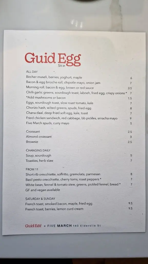 Menu_Five March_Elderslie_image_1