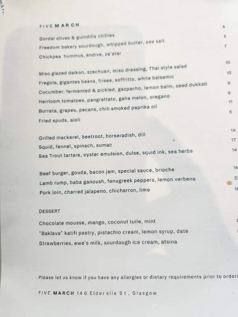 Menu_Five March_Elderslie_image_3