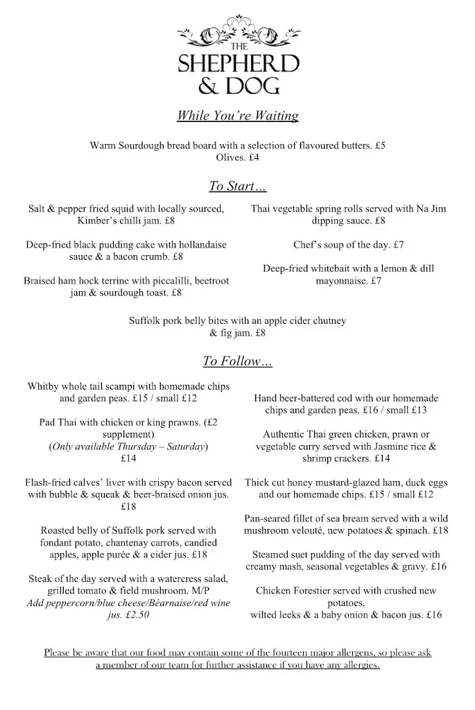 Menu_The Shepherd and Dog_Billericay_image_4