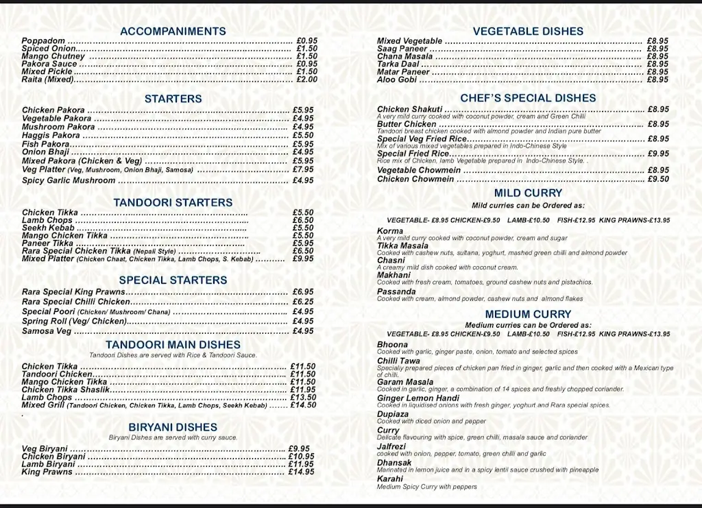 Menu_Rara Tal Indian Restaurant_Glenrothes_imagen_1