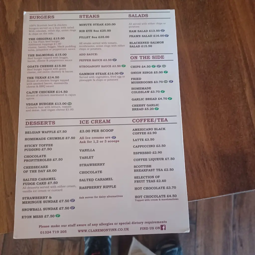 Menu_Claremont Inn_Grangemouth_image_1