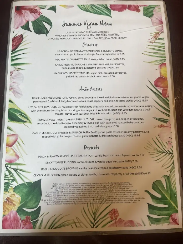 Menu_The Lion at Farnsfield_Bilsthorpe_image_2