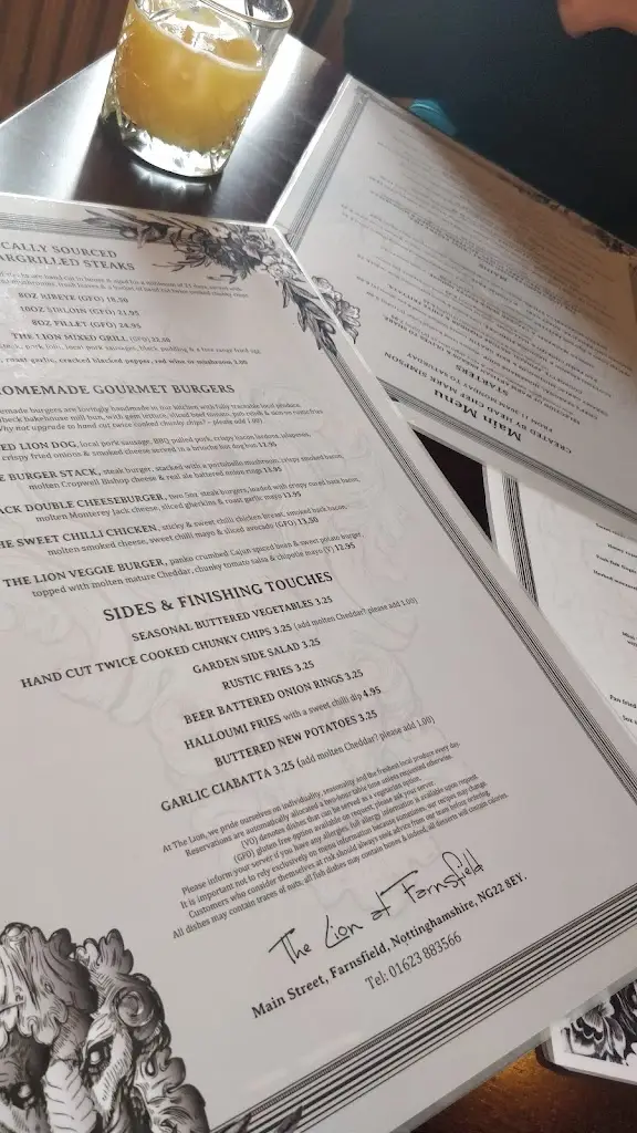 Menu_The Lion at Farnsfield_Bilsthorpe_image_4