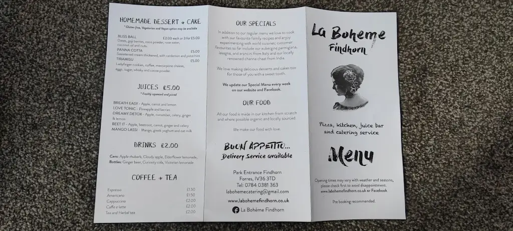 Menu_La Bohéme_Forres_image_1