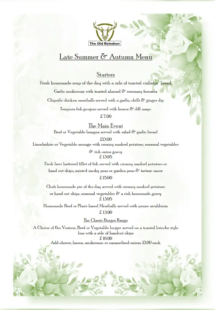 Menu_The Old Reindeer at Edingley_Bilsthorpe_image_1