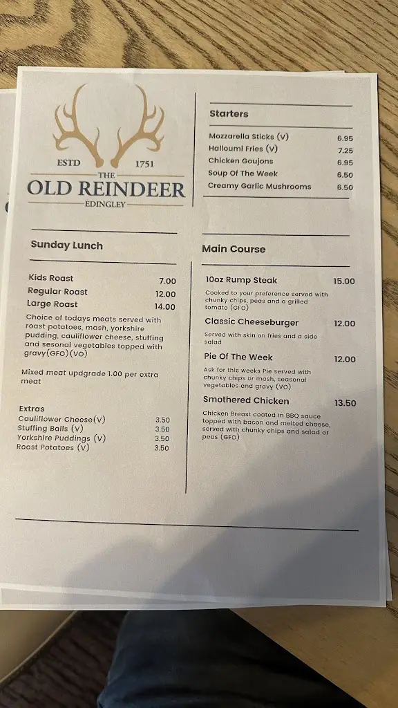 Menu_The Old Reindeer at Edingley_Bilsthorpe_image_2