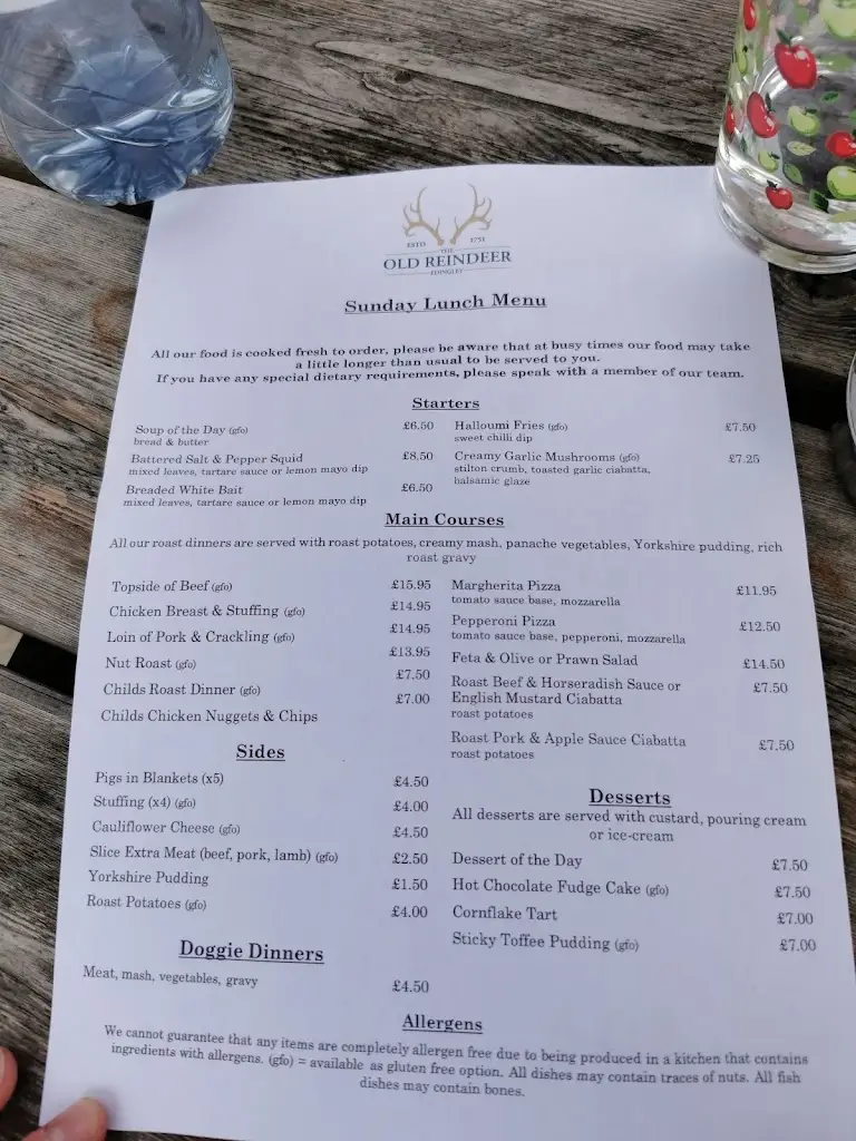 Menu_The Old Reindeer at Edingley_Bilsthorpe_image_3