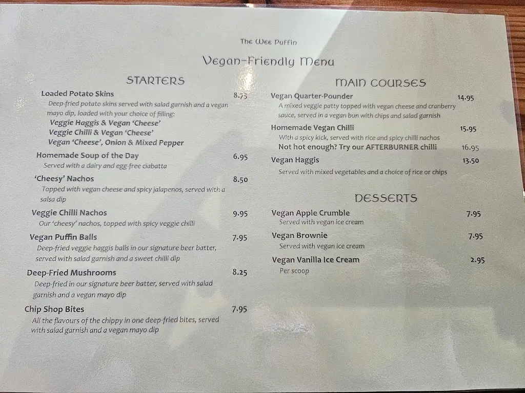 Menu_The Wee Puffin_Grantown on Spey_immagine_1