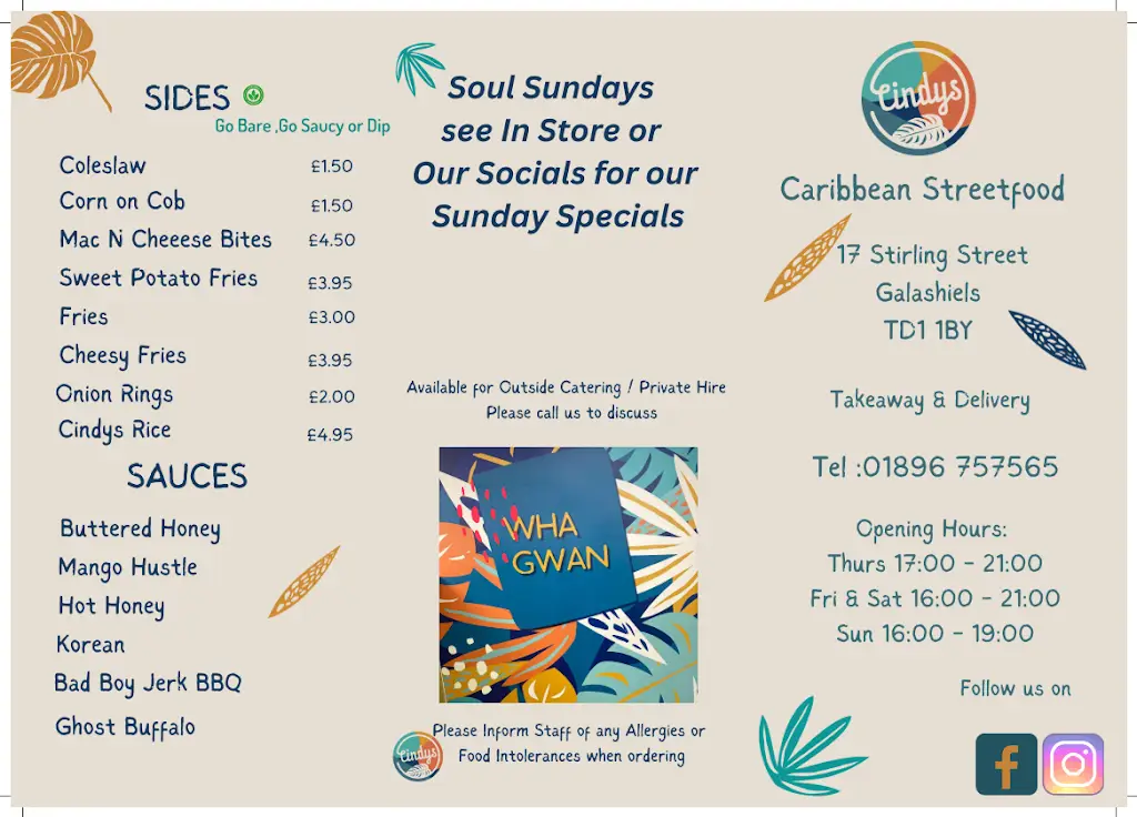 Menu_Cindy's Caribbean Street Food_Galashiels_image_1