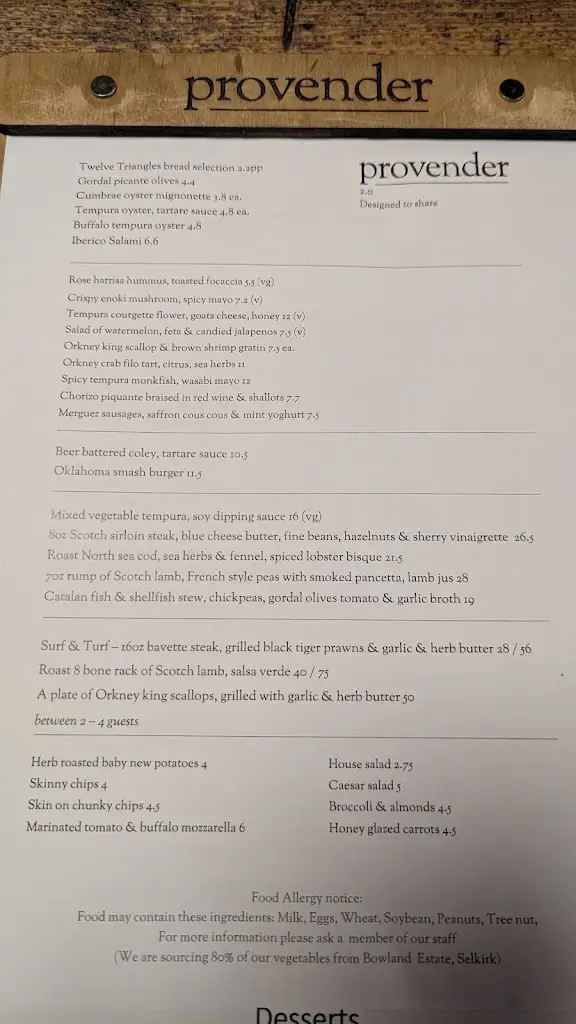 Menu_Provender Restaurant & Bar_Galashiels_image_1