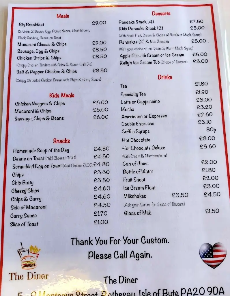 Menu_The Diner_Isle of Bute_image_1