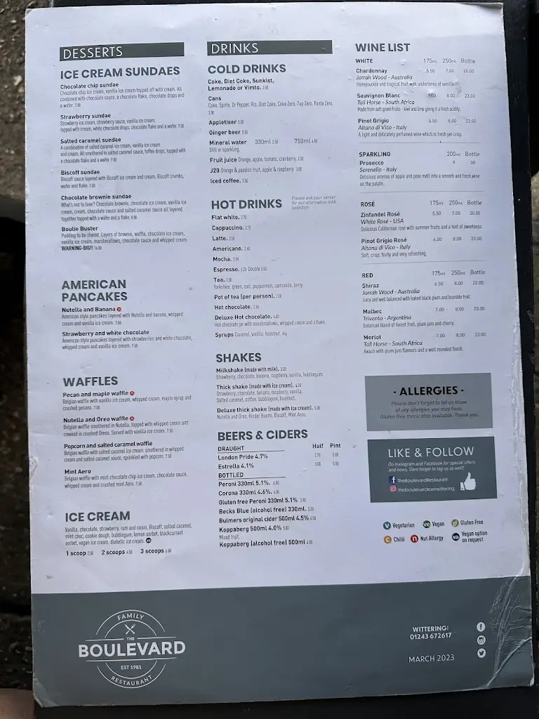 Menu_The Boulevard East Wittering_Birdham_image_1