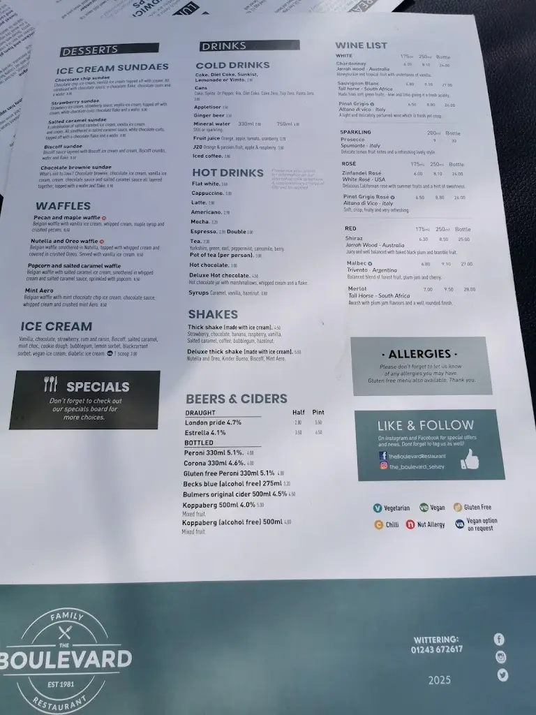 Menu_The Boulevard East Wittering_Birdham_image_3