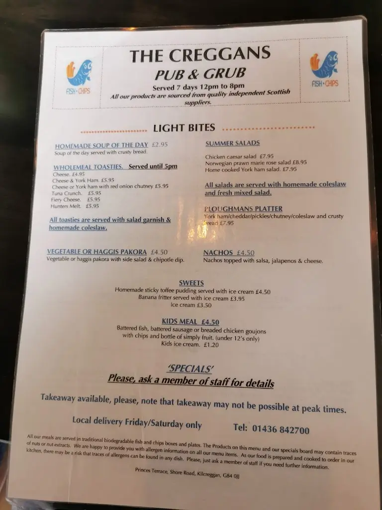 Menu_The Creggans Bar | Kilcreggan_Kilcreggan_image_1