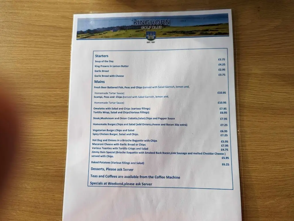 Menu_Seaview Restaurant at Kinghorn Golf Club_Kinghorn_image_1