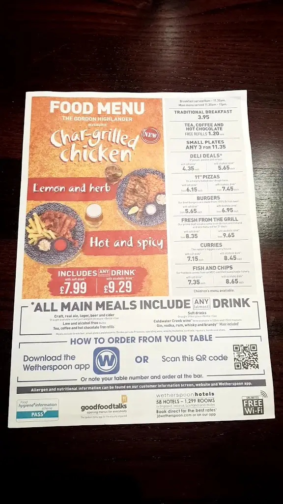 Menu_The Gordon Highlander_Inverurie_image_1