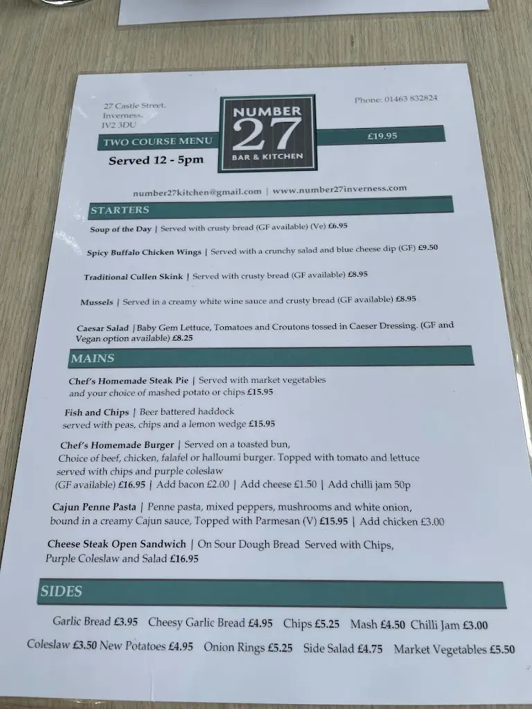 Menu_Number 27 Bar and Kitchen_Inverness_image_1