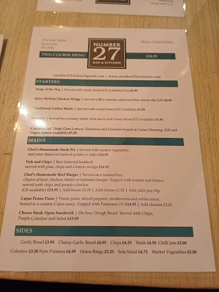 Menu_Number 27 Bar and Kitchen_Inverness_image_3