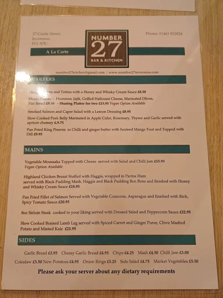 Menu_Number 27 Bar and Kitchen_Inverness_image_4