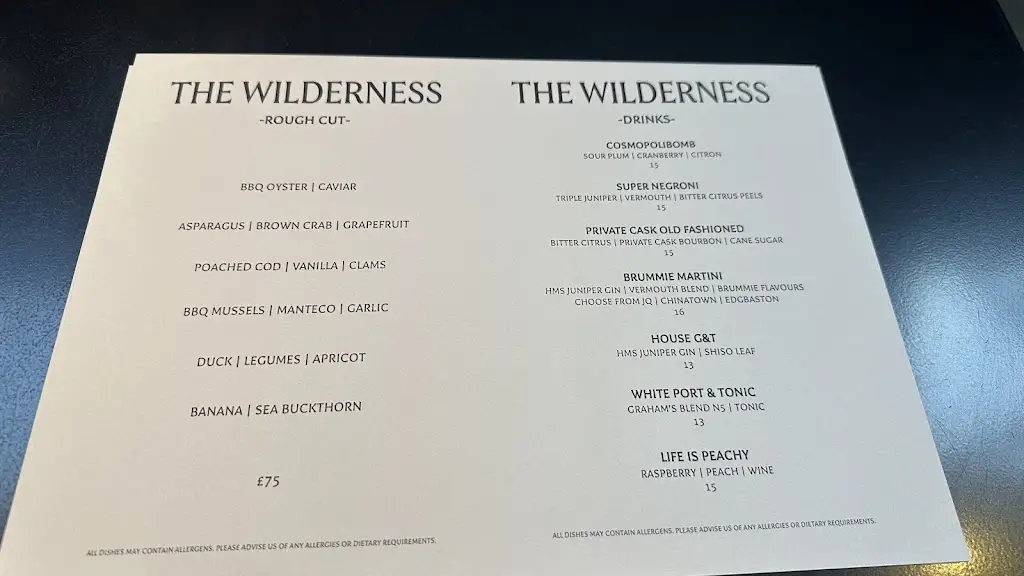 Menu_The Wilderness_Birmingham_image_1