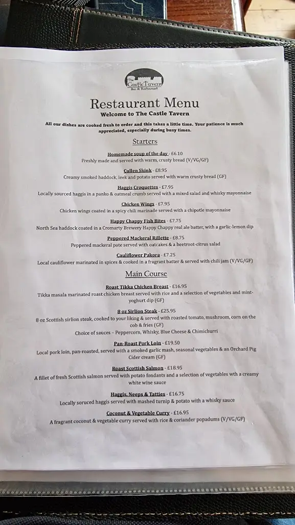 Menu_The Castle Tavern_Inverness_image_1
