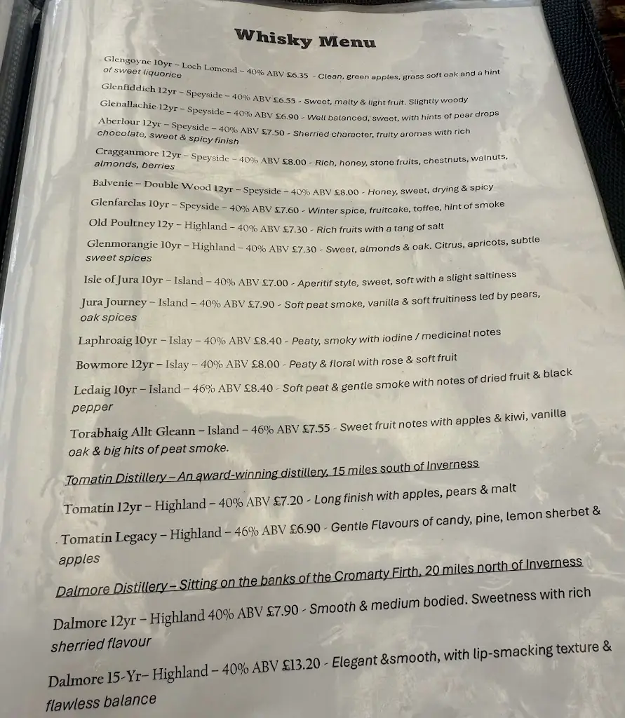 Menu_The Castle Tavern_Inverness_image_2