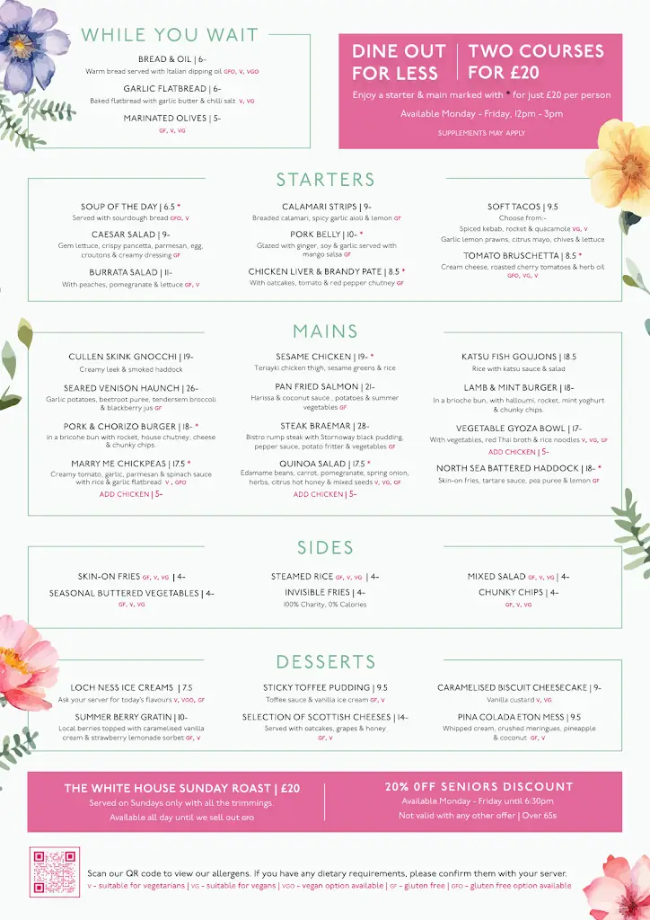 Menu_The White House_Inverness_image_1