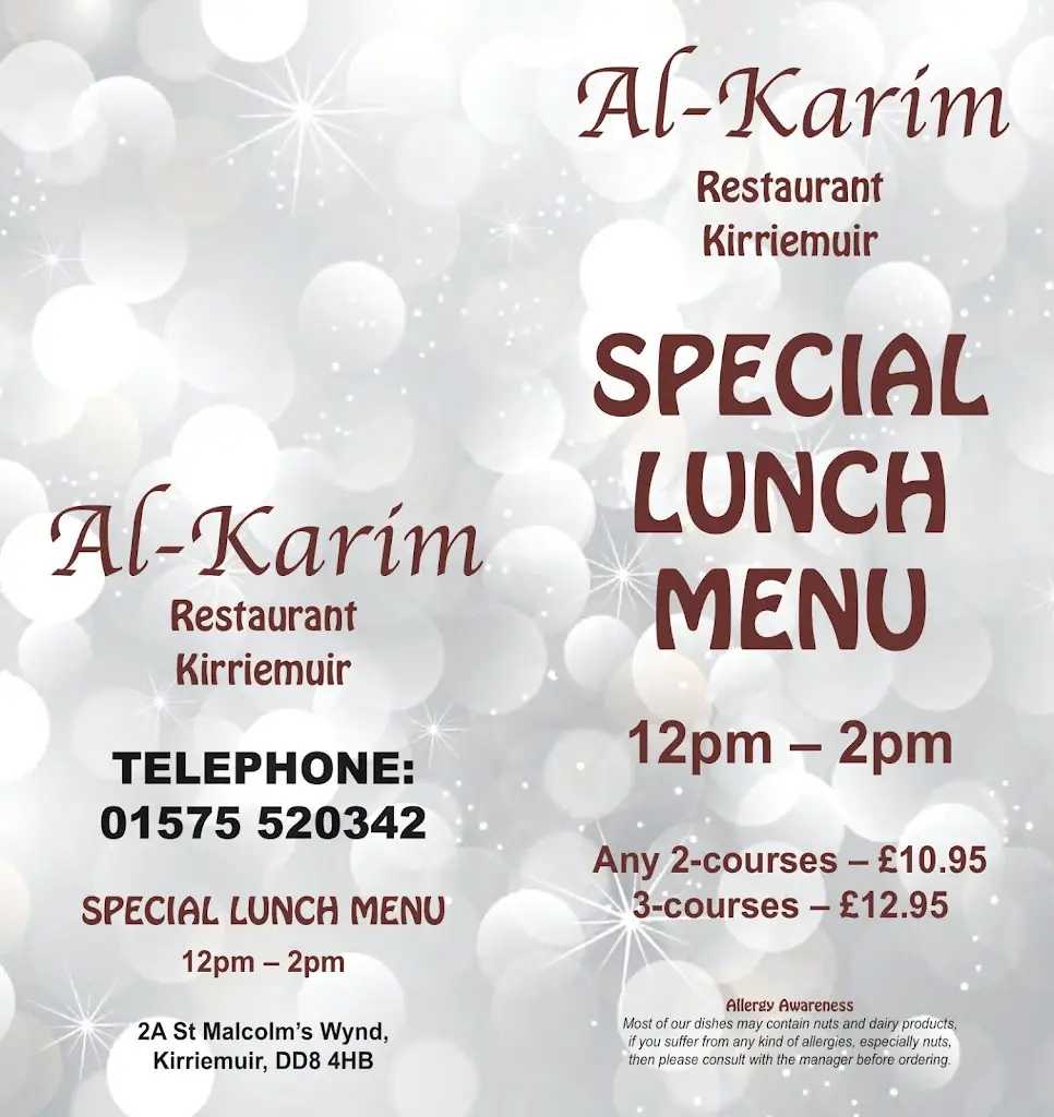 Menu_Al-Karim Bistro and Bar_Kirriemuir_image_1